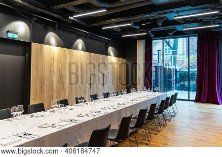 Wroclaw, Poland - March 7 2020 Conference Room In Modern The Bridge Hotel