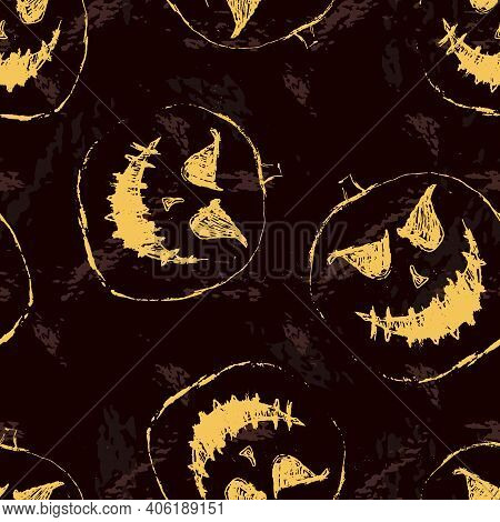 Halloween Pattern. Vector Seamless Abstract Background With Scary Pumpkins, Ghosts, Jack O Lantern S