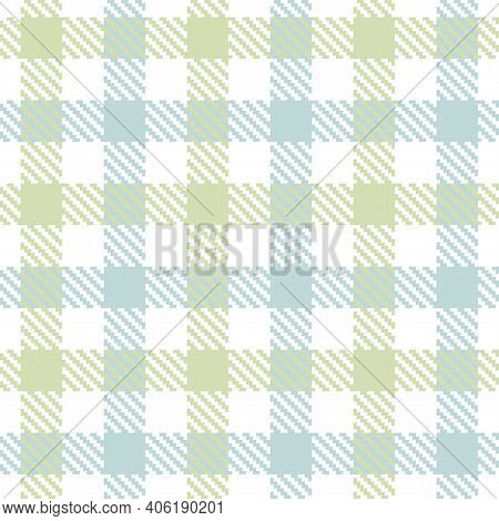 Pastel Blue And Green Seamless Plaid Pattern, Vector Illustration. Seamless Tartan Pattern With Blue