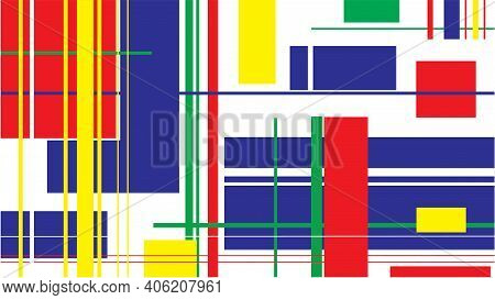 Pattern With Colorful Rectanges And Lines On White Background