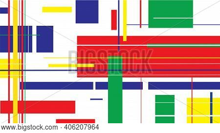 Pattern With Colorful Rectanges And Lines On White Background