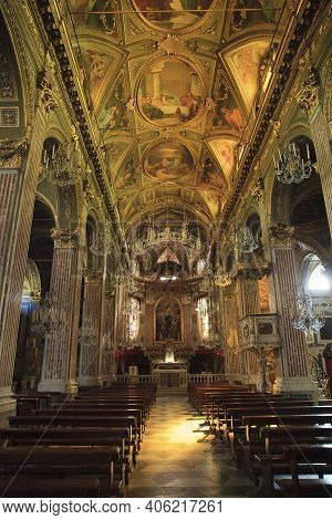 Camogli (ge), Italy - June 01, 2017: Camogli's Church Inside In The Fishing Village Of Camogli, Gulf