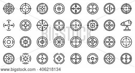 Telescopic Sight Icons Set. Outline Set Of Telescopic Sight Vector Icons For Web Design Isolated On 