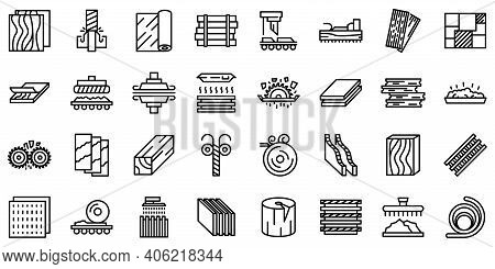 Plywood Icons Set. Outline Set Of Plywood Vector Icons For Web Design Isolated On White Background