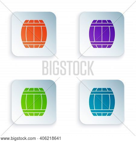 Color Gun Powder Barrel Icon Isolated On White Background. Tnt Dynamite Wooden Old Barrel. Set Color