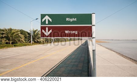 Street Sign The Direction Way To Right Versus Wrong