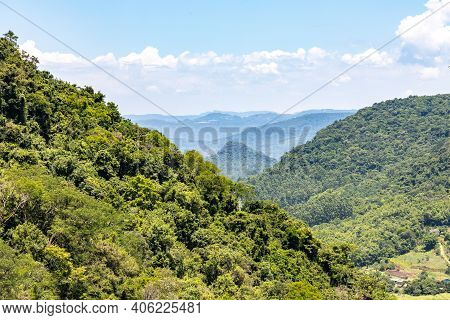 Forest Over Mountain, Valley And Farm Plantation