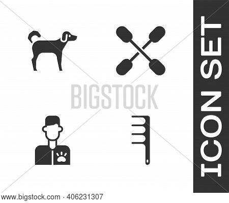 Set Hair Brush For Dog And Cat, Dog, Veterinarian Doctor And Cotton Swab Ears Icon. Vector
