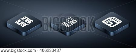 Set Isometric Stacks Paper Money Cash, Stock Market News And Financial Growth And Dollar Icon. Vecto