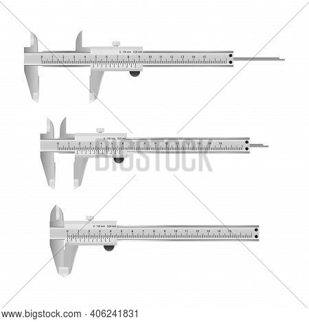 Caliper For Measurement. Measuring Instrument On A White Background. Three Measurement Positions. Ve