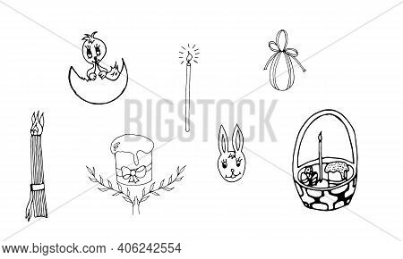 Et Of Easter Elements By Hand Drawn, Isolated On White