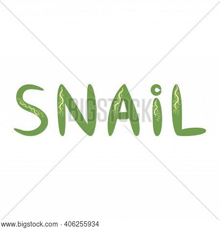 Green Lettering Snail Scandinavian Style, Hand Drawn.