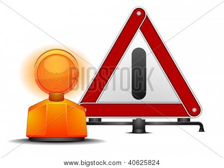 illustrazione dettagliata di un triangolo con una lampada di sicurezza isolata on white
