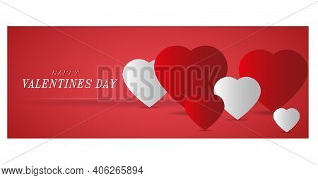 White And Red Hearts On A Red Background. Vector Background For Happy Valentine's Day, Greeting Card