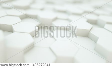Creative minimal 3D illustration of white hexagons