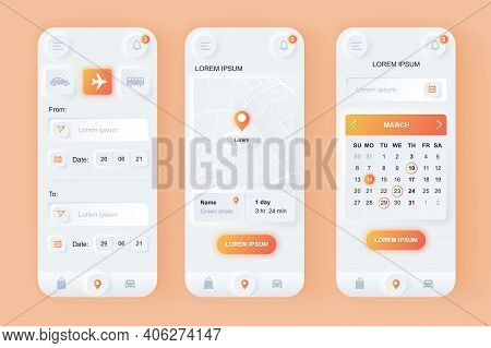 Delivery Service Unique Neomorphic Design Kit. Express Delivery Solution With Shipping Time, Calenda