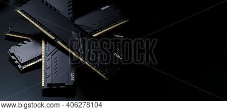 New Ddr4 Ram Modules On A Black Table