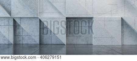 Modern Stylish Design Big Loft Living Room Concete Wall Industrial Style 3d Render Illustration