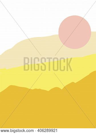 Abstract Minimalistic Posters In Trending Colors. Vector Illustration. Card Template. Landscape Moun
