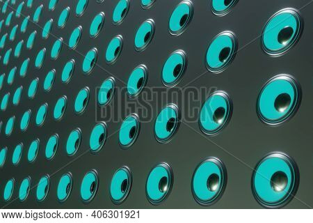 Abstract Wall Of Neon Glowing Concert Sound Speaker Guitar Amps 3d Rendering