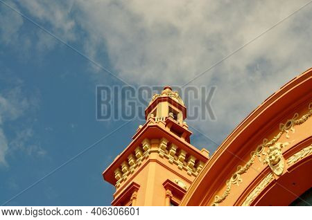 Historic Theatre In Bari, Italy, Highlighted Against Blue Sky.
