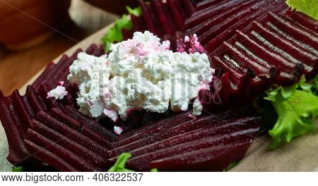 Patzaria Salata, Greek-style Beet Salad Close Up Appetizer Food