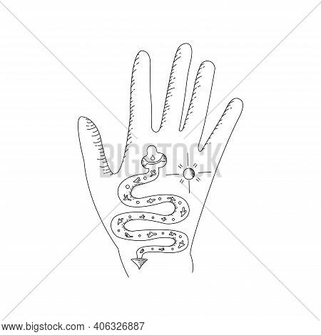 Vector Line Hand With Sun And Snake. Magical And Mystic Vector Stock Illustration.