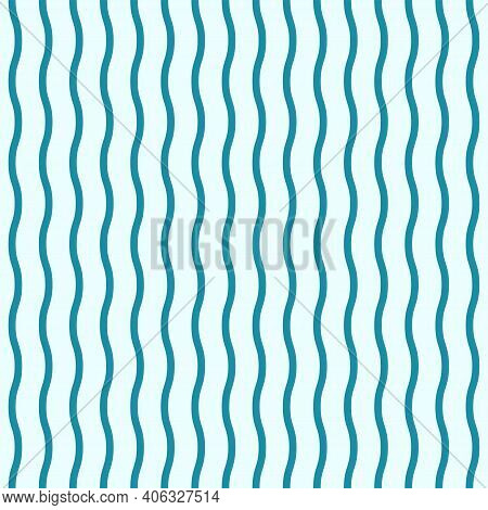 Vertical Blue Wavy Lines Seamless Repeat Pattern. Vector Striped Background