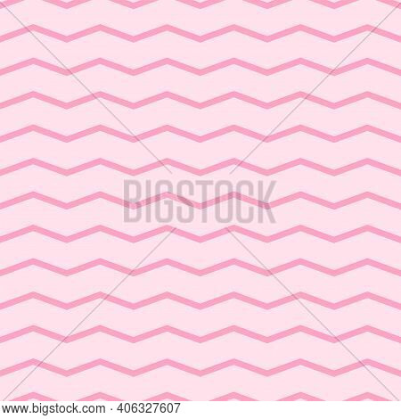 Seamless Pattern With Bright Pink Zig-zags On Pink Background. Vector Pink Geometric Repeat Pattern