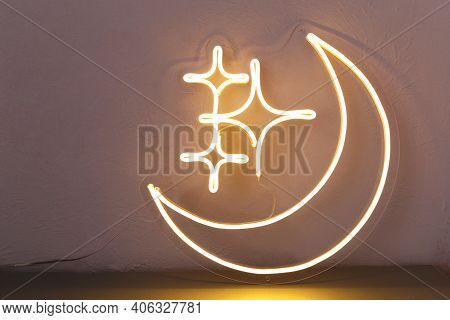 Neon Sign Moon And Stars. Trendy Style.  Neon Sign. Custom Neon. Home Decor. Good Night.