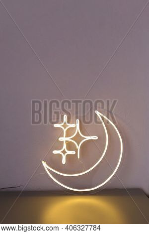 Neon Sign Moon And Stars. Trendy Style.  Neon Sign. Custom Neon. Home Decor. Good Night.