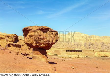 The Timna Valley is a depression located in the south of the Arava Desert, near the resort of Eilat. Red sandstone rock 