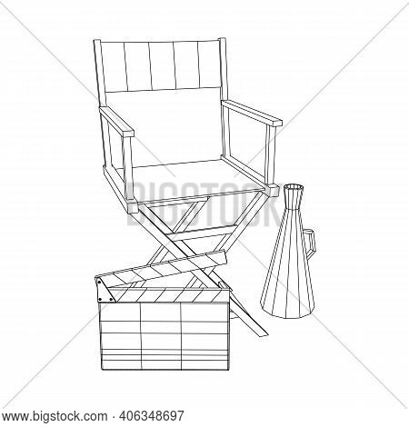 Director Movie Workplace Chair. Wireframe Low Poly Mesh Vector Illustration