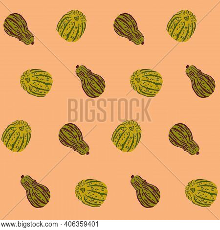 Seamless Vector Pattern With Pumpkins On Beige Background. Autumn Vector Repeat Pattern