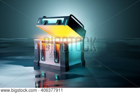 Creative Futuristic Gaming Loot Box Consumable / Care Package Crate. 3d Illustration.