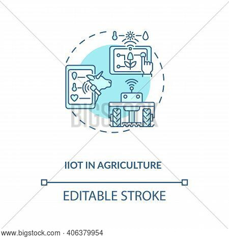 Iiot In Agriculture Concept Icon. Industry 4.0 Idea Thin Line Illustration. Monitoring Crop Field In