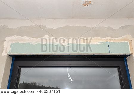 Installation For External Roller Shutters Made Of Plasterboard Inside The Building, Windows Are Cove
