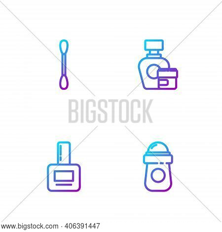 Set Line Antiperspirant Deodorant Roll, Nail Polish Bottle, Cotton Swab For Ears And Cream Lotion Co