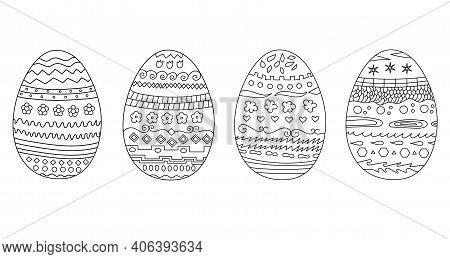 Easter Eggs Doodle Set. Easter Eggs Hand Drawn Decorative Elements In Vector For Coloring Book. East