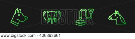Set Line Collar With Name Tag, Dog Head, Elephant And Horse. Gradient Color Icons. Vector