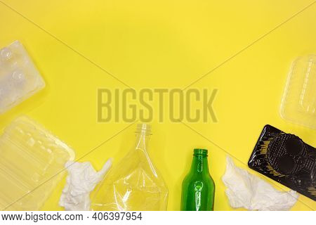 Sorting Waste Copyspace. Resyclable Flatlay. Waste Segregation. Environmental Awareness.