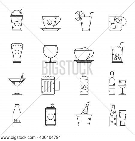 Line Drink And Beverage Icons - Vector Icon Set