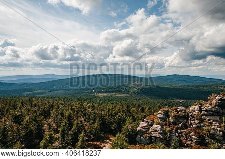 Green Sea Spreads Throughout The Czech Landscape. Panorama Of The Jizera Mountains And The Highest M
