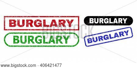 Burglary Grunge Stamps. Flat Vector Grunge Seals With Burglary Slogan Inside Different Rectangle And