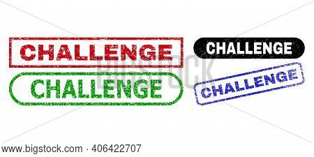 Challenge Grunge Seals. Flat Vector Distress Seals With Challenge Caption Inside Different Rectangle