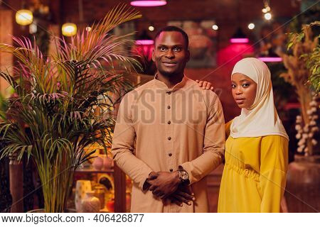 National Wedding. Bride And Groom. Wedding Muslim Couple During The Marriage Ceremony. Muslim Marria