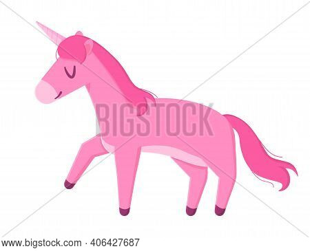 Happy Magic Pink Unicorn. Romantic Fairytale Pet, Children Imagination Concept.stock Vector Illustra