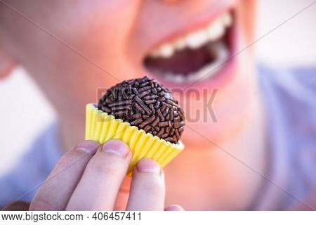 Brigadeiro, Brazilian Chocolate Bonbon With Sprinkles, Preferred By Children At Parties