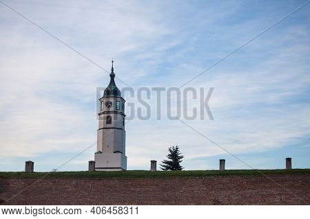 Clock Tower Of Kalemegdan, Also Known As Sahat Kula, During A Sunny Afternoon. Kalemegdan Is A Fortr