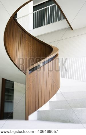White Curve Stair Office Building, Stock Photo